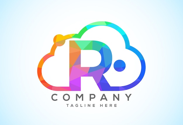 English alphabet with the cloud cloud computing service logo cloud technology low poly style logo