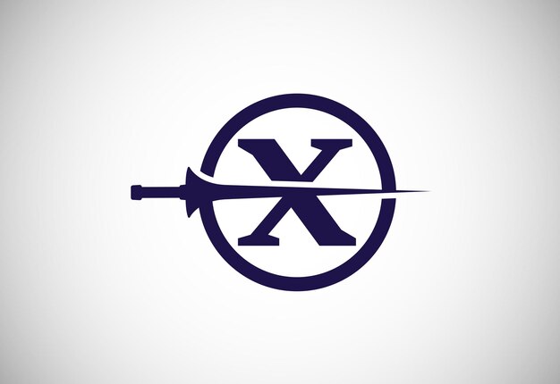 Английский алфавит x с копьем creative spear логотип дизайн шаблон векторная иллюстрация