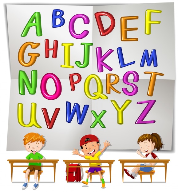 Vector english alphabets and children in class