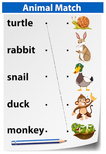 English animal matching worksheet