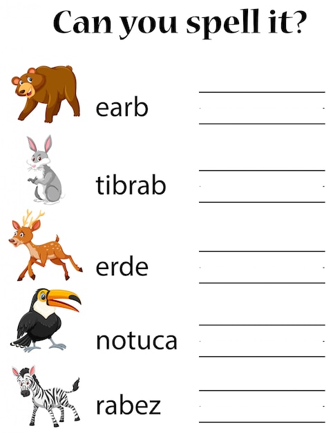 English animal spell worksheet