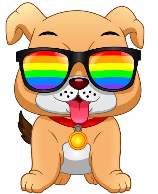 Vector english bulldog cartoon wearing eyeglasses