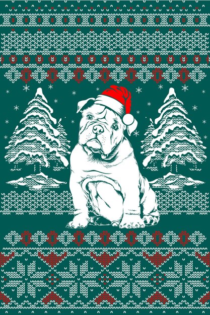 Вектор Английский бульдог собака уродливый рождественский дизайн собака удрявый рождество удрявое рождество собака дизайн
