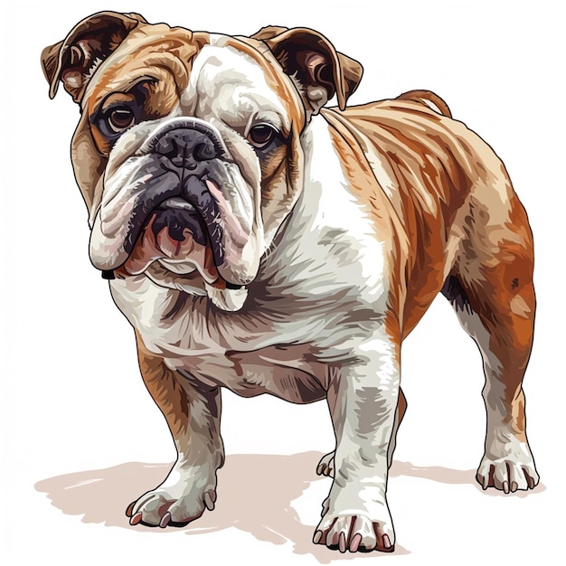 Vector english bulldog drawing design in the style of colored cartoon style photorealistic compositions