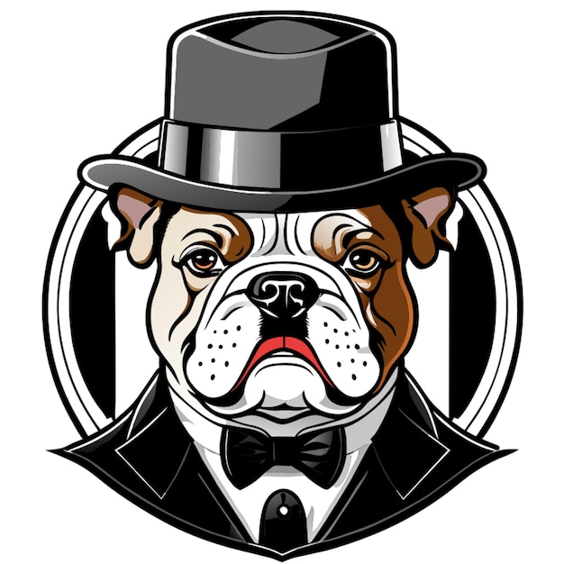 english bulldog with hat and suit vector illustration