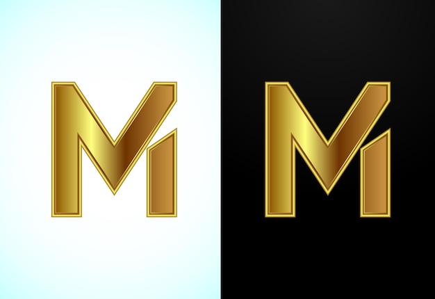 黄金色の英語の大文字M 企業のビジネスアイデンティティのためのグラフィックアルファベットシンボル
