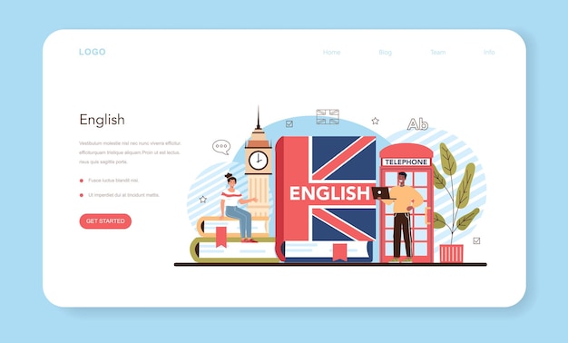 英語クラスのウェブバナーまたはランディングページで外国語を学ぶ
