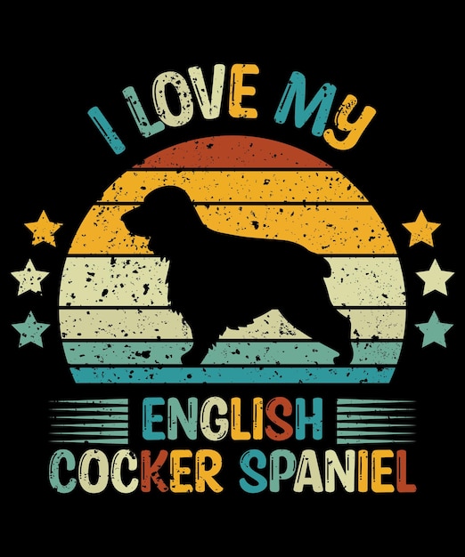 English Cocker Spaniel 실루엣 빈티지 및 레트로 티셔츠 디자인