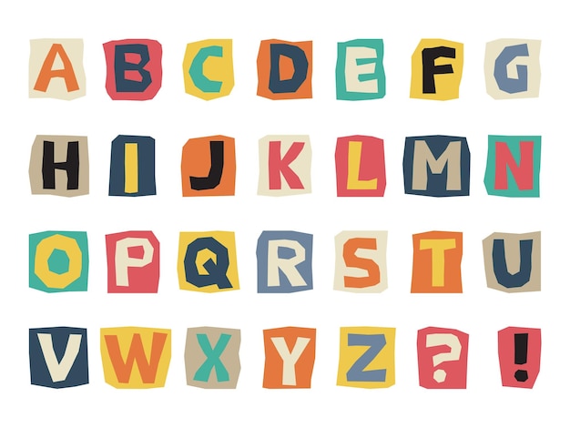 Vector english cutout alphabet in retro style