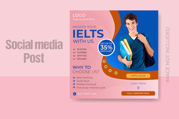 Vector english language learning lesson or ielts social media post template