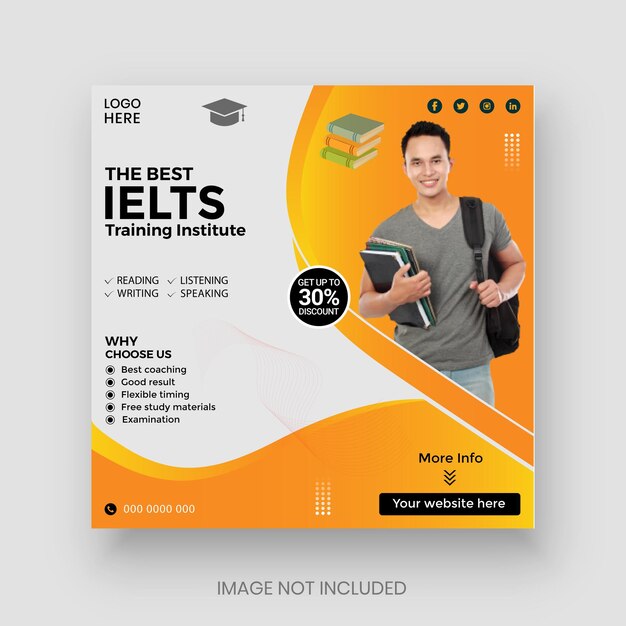 Vector english language learning lesson or ilts social media post template