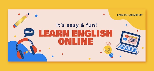 Vector english lessons    facebook cover template