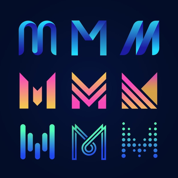 Vector english letter m logo collection