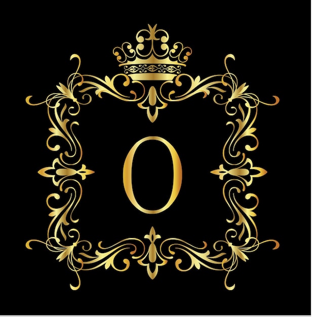 English Letter O with Vintage Gold floral Frame Typographical vectors