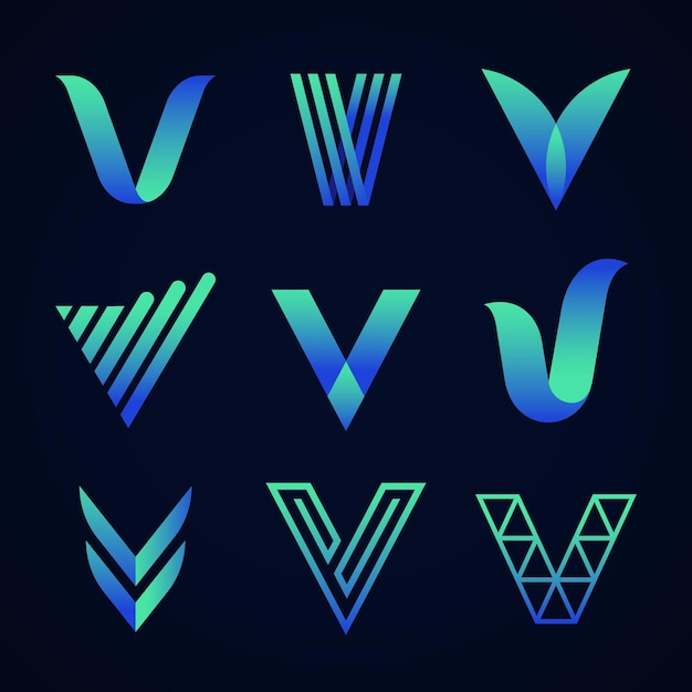 Vector english letter v logo collection