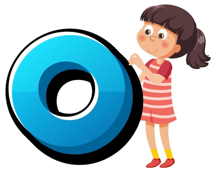 वेक्टर english letters o alphabet font with boy and girl cartoon characters