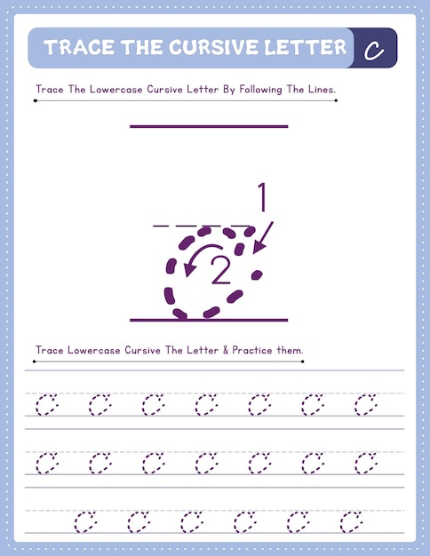 English Lowercase Cursive Letter Tracing Handwriting Worksheet And Arrow Direction Alphabet C