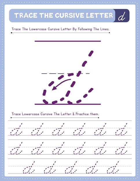 English Lowercase Cursive Letter Tracing Handwriting Worksheet And Arrow Direction Alphabet D