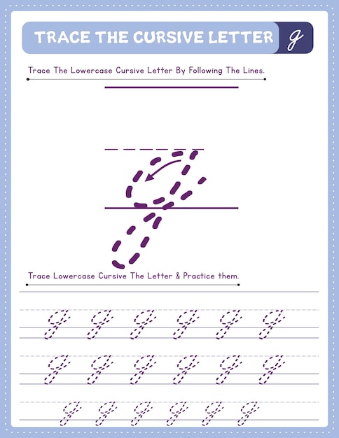 English Lowercase Cursive Letter Tracing Handwriting Worksheet And Arrow Direction Alphabet G