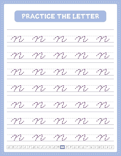 English Lowercase Cursive Letter Tracing Handwriting Worksheet And Arrow Direction Alphabet N