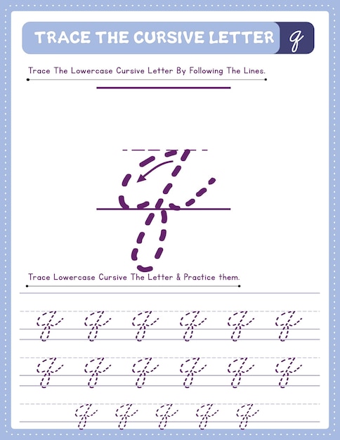 English Lowercase Cursive Letter Tracing Handwriting Worksheet And Arrow Direction Alphabet Q