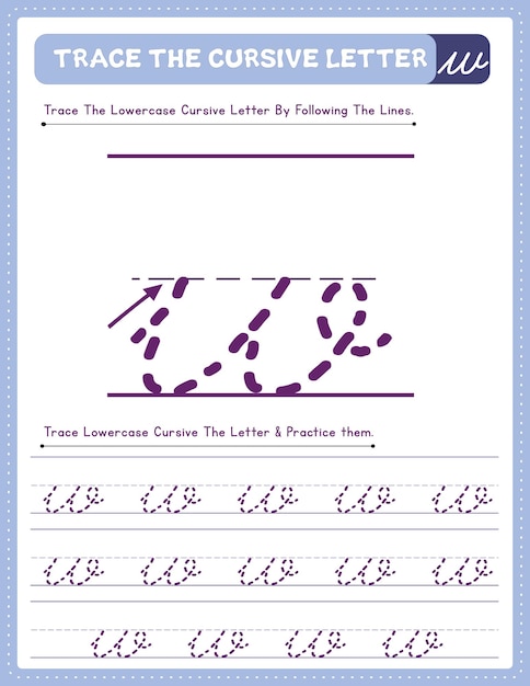 English Lowercase Cursive Letter Tracing Handwriting Worksheet And Arrow Direction Alphabet W