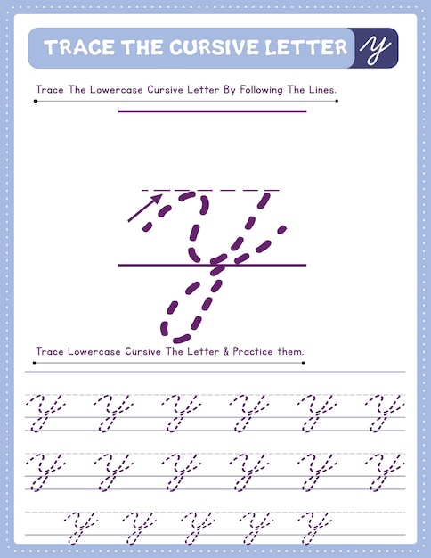 English Lowercase Cursive Letter Tracing Handwriting Worksheet And Arrow Direction Alphabet Y