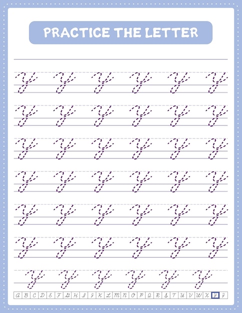 English Lowercase Cursive Letter Tracing Handwriting Worksheet And Arrow Direction Alphabet Y