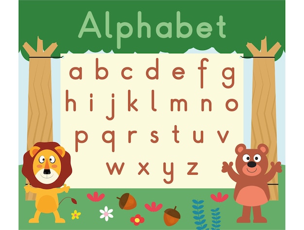 English lowercase letters and cute animals