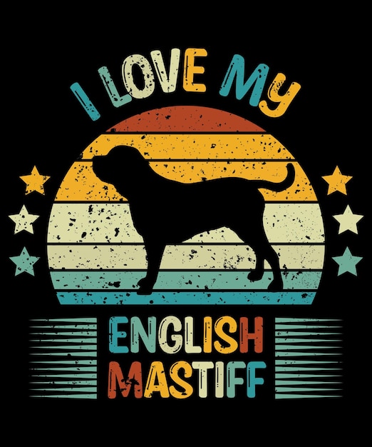 벡터 english mastiff 실루엣 빈티지 및 레트로 티셔츠 디자인