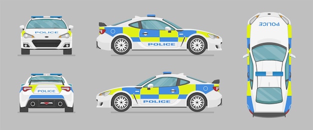 English police sport car from different sides