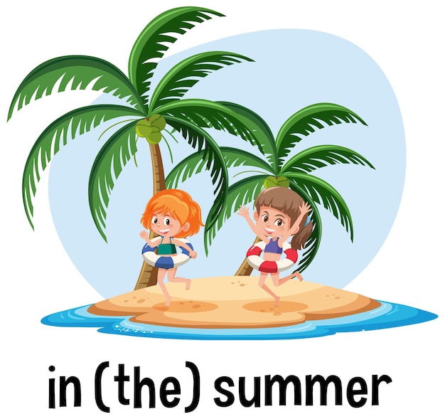 English prepositions of time with Summer scene