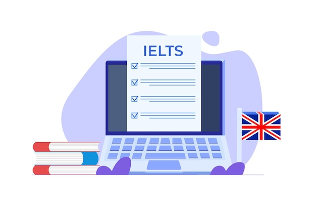 영어 능력 시험 및 시험 Ielts 국제 영어 시험 시스템 벡터 그림