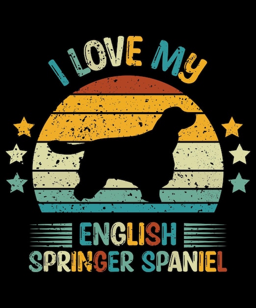 English Springer Spaniel 실루엣 빈티지 및 레트로 티셔츠 디자인