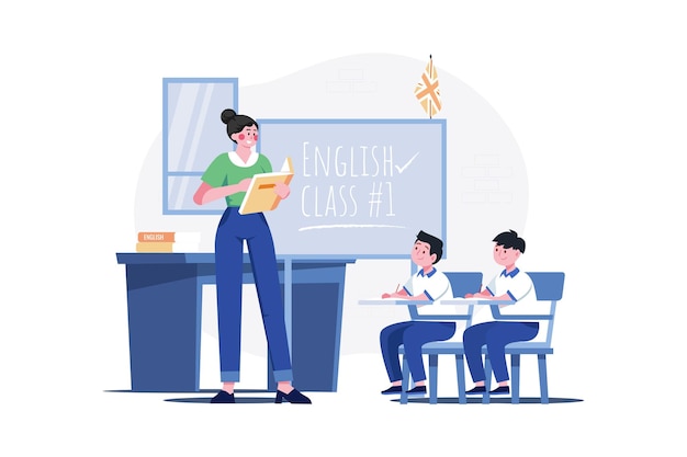 Vector english teacher teaching in class