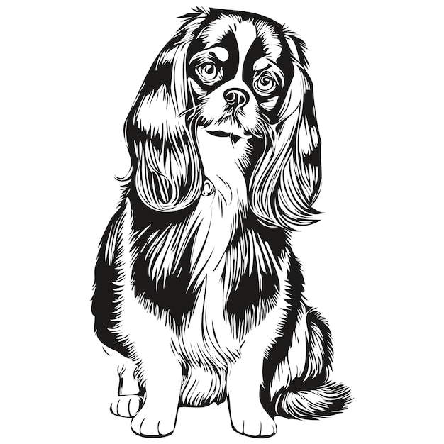 English Toy Spaniel dog pet silhouette animal line illustration hand drawn black and white vector realistic breed pet