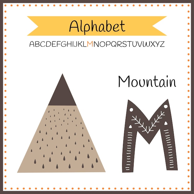 Lettere dell'alfabeto maiuscolo inglese su sfondo bianco. lettera m. illustrazione vettoriale.