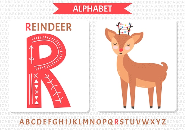 English uppercase alphabet letters on a white background Letter R Vector illustration deer