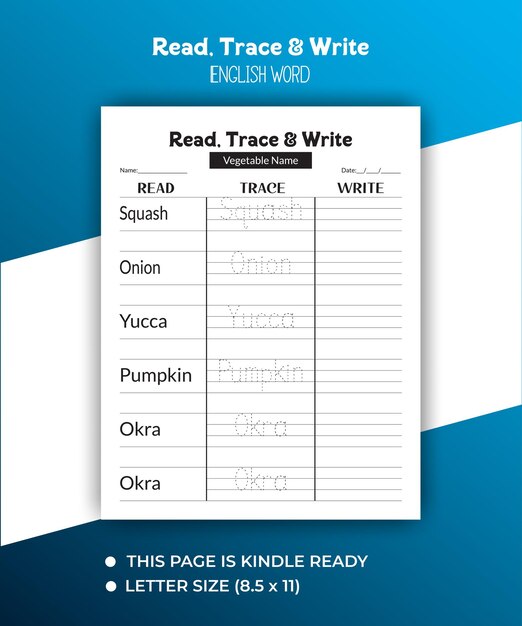 English word read trace and write for kids book word tracing activity book