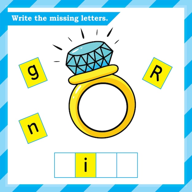 Рабочий лист по английскому языку для детей - напиши пропущенные буквы - рабочий лист по алфавиту - кольцо