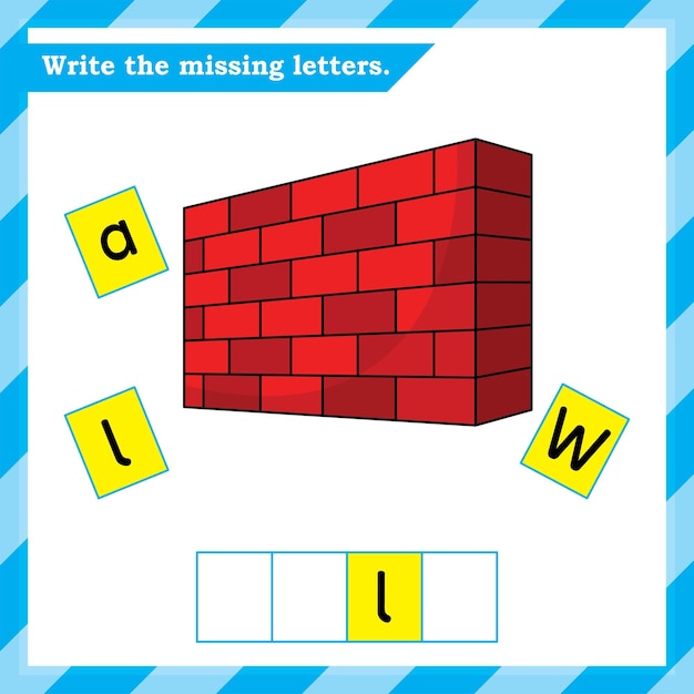 English worksheet for kids - write the missing letters - alphabet practice worksheet - Wall