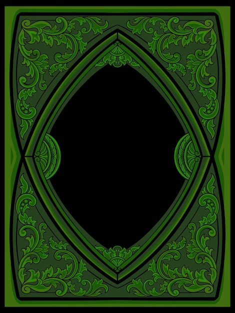 engraved frame design with unique motifs in green and luxurious vector