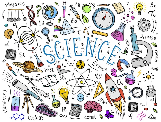 Vettore inciso disegnato a mano in vecchio schizzo e formule scientifiche e calcoli in stile vintage in fisica e matematica, chimica e biologia o astronomia su lavagna istruzione e scienza