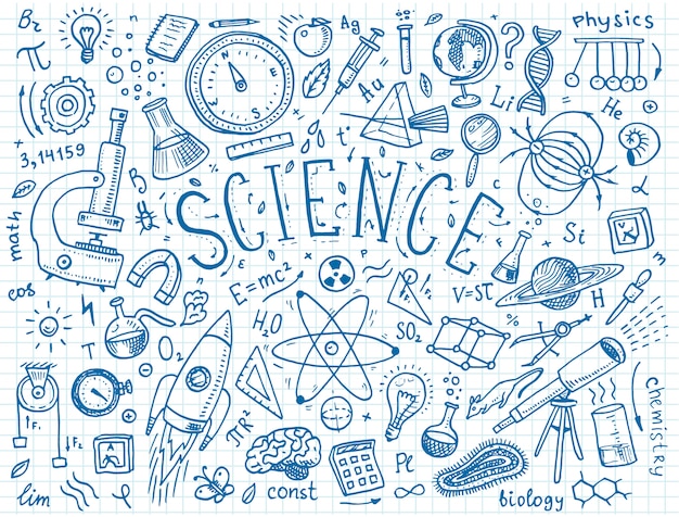 Vector engraved hand drawn in old sketch and vintage style. scientific formulas and calculations in physics and mathematics, chemistry and biology or astronomy on whiteboard. education and science.