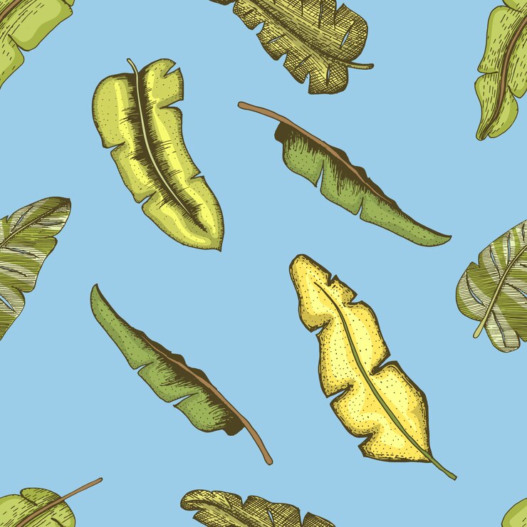 Vector engraved seamless pattern with vintage tropical, exotic leaves bananaor palm, hand drawn style