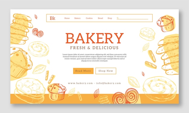 Vector engraving bakery shop landing page