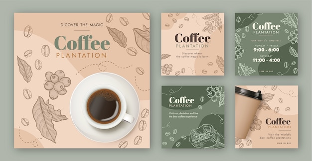 engraving coffee plantation instagram posts template