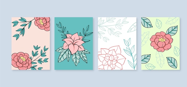 Engraving hand drawn floral cards collection