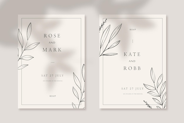 Vector engraving hand drawn floral wedding invitation template