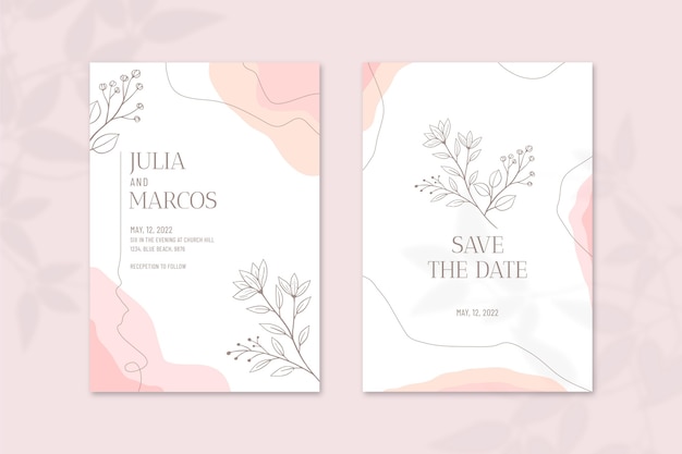 Engraving hand drawn minimal wedding invitation template